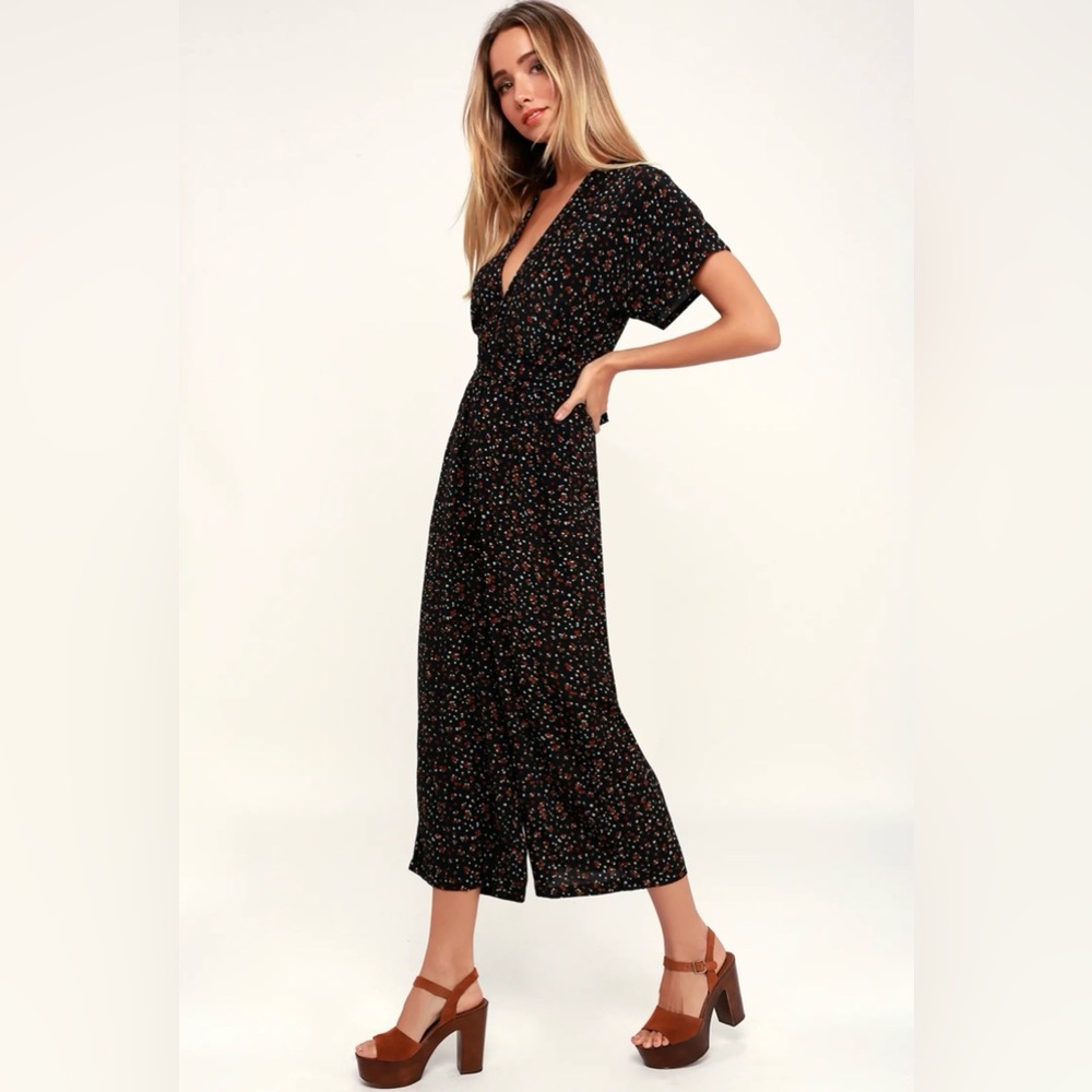 Faithfull the Brand Alena Floral Culotte Jumpsuit Black XS